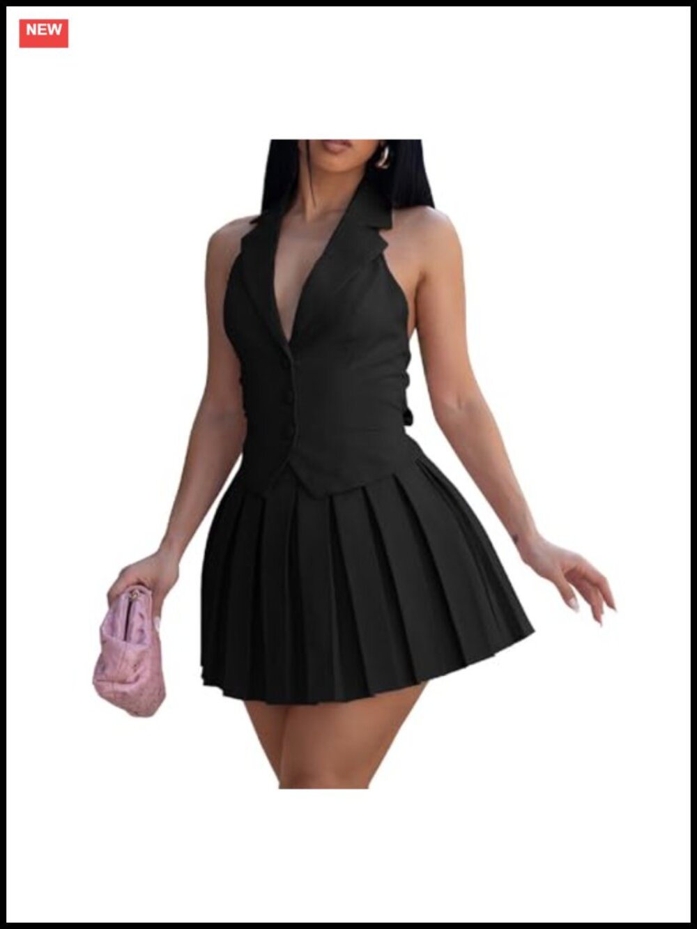 2 Piece Skirt Suit Set Sleeveless Blazer Vest Women 95% Polyester 5% Spandex